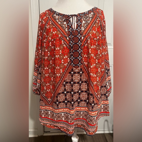 Fig & Flower Women’s Blouse 3/4 Sleeve Tie Keyhole Semi Sheer Boho Size 2X - Picture 9 of 16